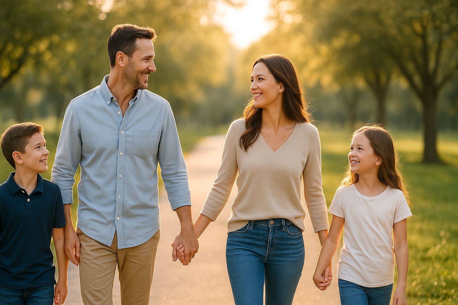 Happy family walking outdoors after chiropractic and acupuncture treatment in Watertown CT for whiplas,back and neck pain relief